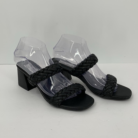 Steve Madden Infused slide sandals black braided double strap chunky heel shoe 8 - Picture 2 of 6